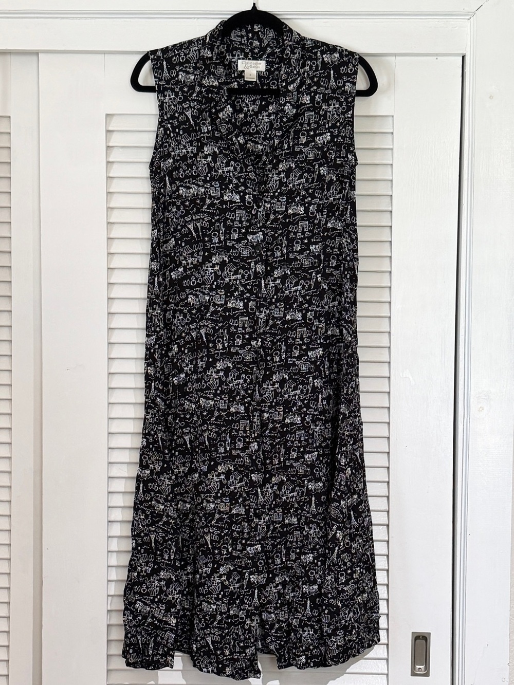 Fun Collared Maxi Dress with Playful Parisian Pattern